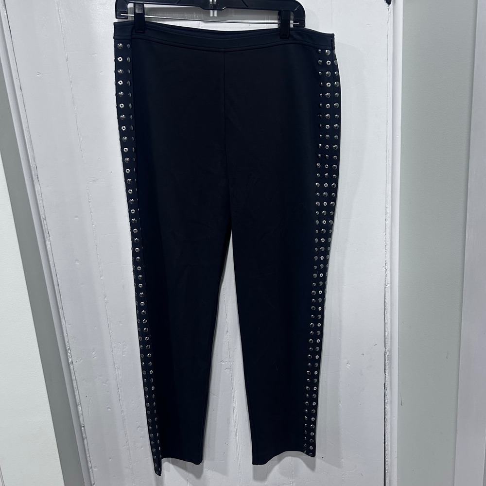St. John Collection Lexi Studded Knit Pants Raven Black K81JQ12 Size 12 NEW